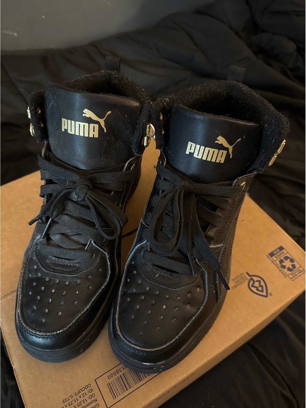 Puma Black High-Top Sneakers with Gold Accents Size 7 US